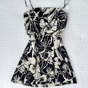 NWT Gap Linen Square Neck Mini Sundress in Black and White Floral Size S Tall